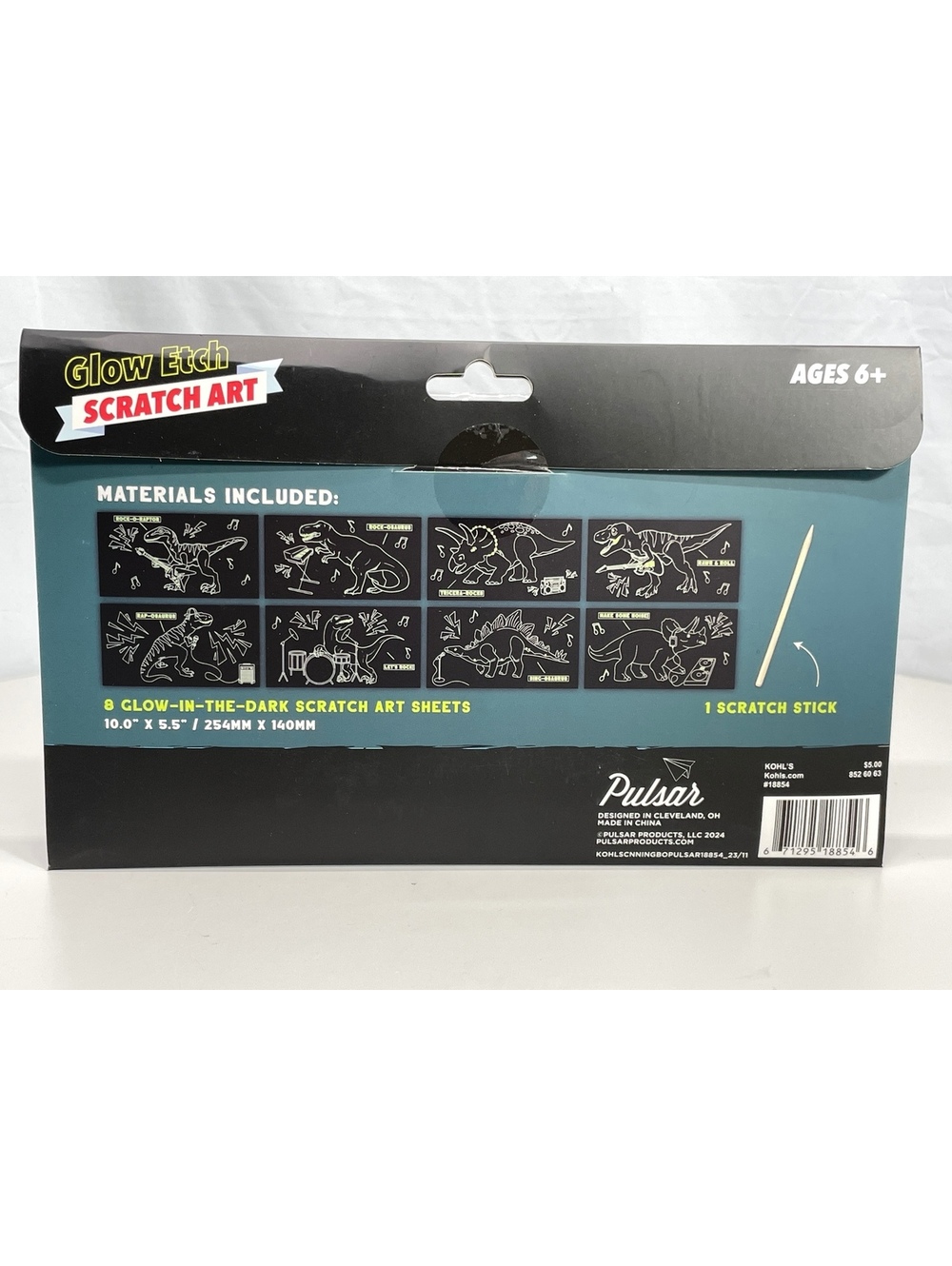 Glow Etch Scratch Art Kit with 8 Glow-in-the-Dark Dinosaur &
